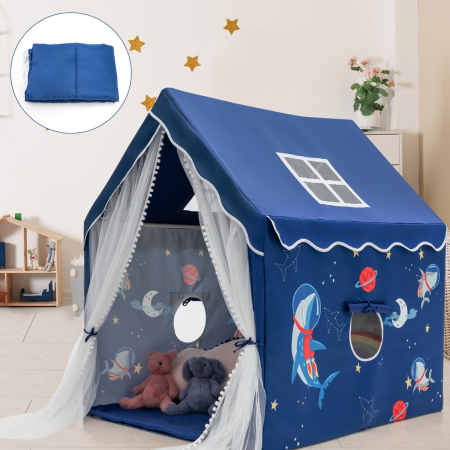 Large Kids Play Tent with Removable Padded Mat & Gauze Door Curtain