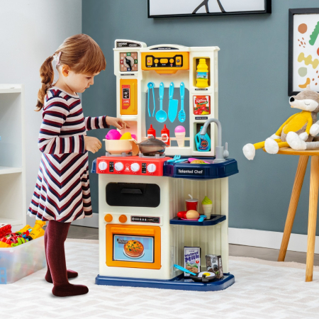 Kids Play Kitchen Set with 65 Pieces Accessories & Pretend Steam
