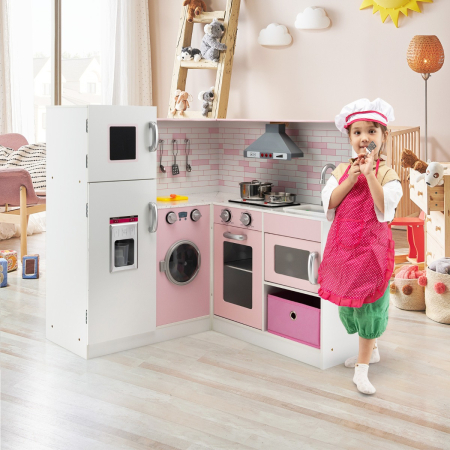 Kids Kitchen Pretend Play Set with Cookware & Apron