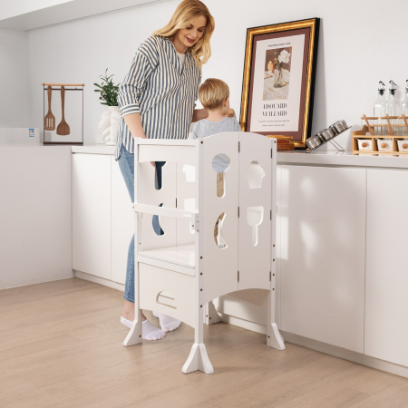  Adjustable Kid's Kitchen Step Stool with Protective Guardrails