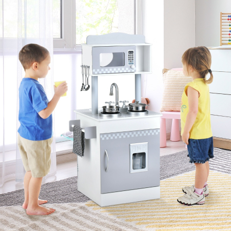 Double-Sided Kid's Play Kitchen with Cooking Sets for Toddlers Ages 3 +
