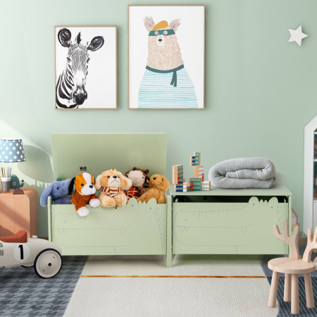 Kids Toy Box with Safety Hinge Wood Storage Chest Flip-Top Storage Organizer Green