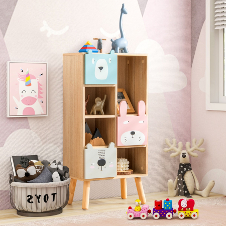 Kids Storage Cabinet with 4 Cubbies & 3 Drawers for Books & Toys