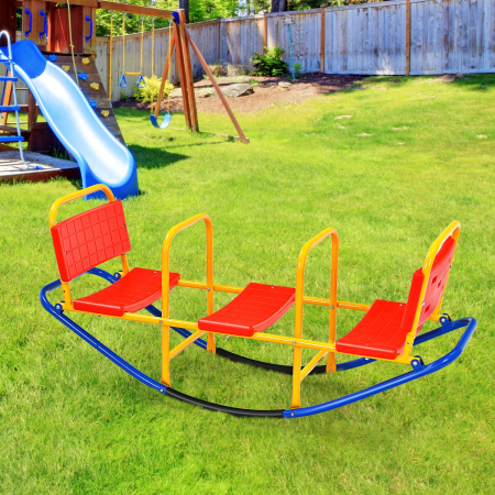 Kids Metal Rocking Seesaw with Handlebars for Indoor & Outdoor Play