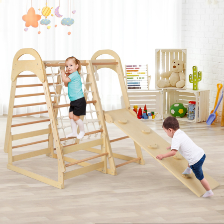 Wooden Climbing Toys Playset with Gymnastics Rings for Toddlers