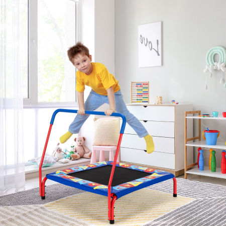 Square Toddler Trampoline with Foam Covered Handle for Kids of 3-7