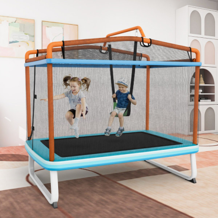 3-in-1 Rectangle Trampoline for Kids with Swing & Horizontal Bar