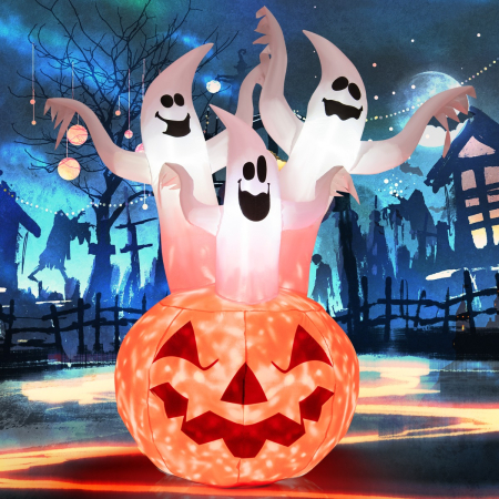 182CM Halloween Blow Up Pumpkin and Ghost Combo with Built-in LED & Blower