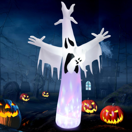 244CM Giant Halloween Inflatable Ghost with LED Lights & Rotating Lamp