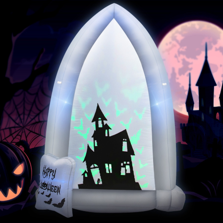 210 CM Halloween Inflatable Tombstone with Blower & Bat LED Projector