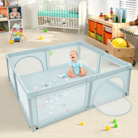 Extra Large Baby Playpen with Safety Gates & Mesh Walls
