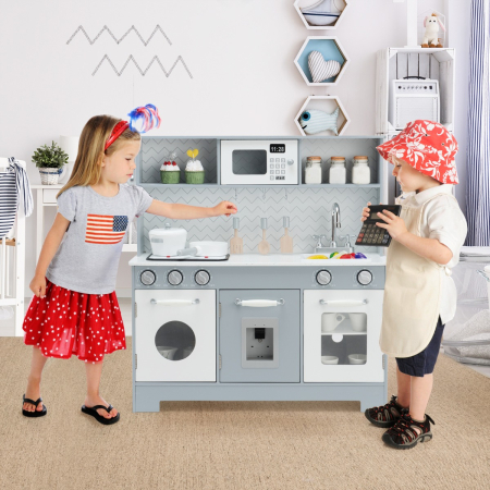 Wooden Pretend Kitchen Playset  with Accessories for Kids