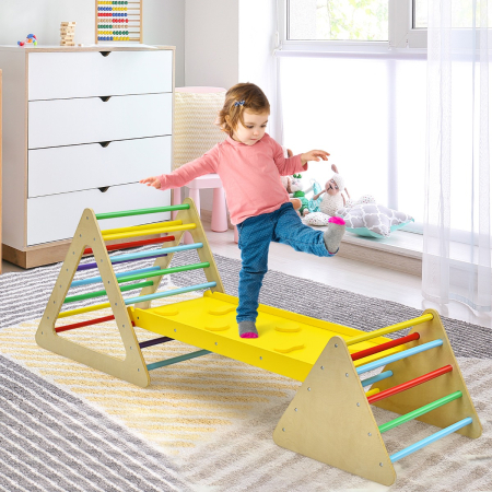 3 in 1 Climbing Toy Set with 2 Triangle Ladders & Ramp for Toddlers