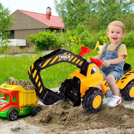 Kids Excavator Ride On Digger Toy with Safety Helmet