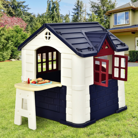 Kid's Pretend Toy Playhouse with Working Doors and Windows for Boys and Girls