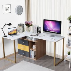Costway 220cm 2-Person Computer Desk with Storage Shelves & Drawers