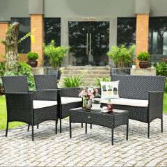 Costway 4 Pieces Patio Furniture Set with Tempered Glass Tabletop for Backyard and Garden