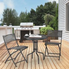 Costway Outdoor Bistro Table Set with Round Black Tempered Glass Tabletop