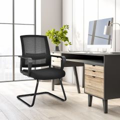 Costway Visitor Chair with Adjustable Lumbar Support and Sled Base for Conference Room