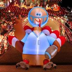 Costway 150 CM Inflatable Turkey Football Player with LED Lights for Thanksgiving