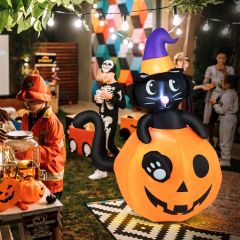 Costway 150CM Halloween Inflatable Black Cat Sitting in Pumpkin for Yard & Garden