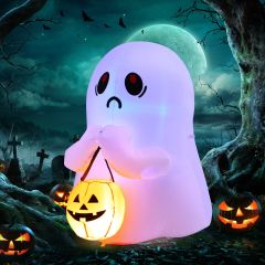 Costway 120 CM Halloween Inflatable Ghost with Pumpkin Lantern for Decoration