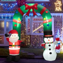 Costway 245CM Christmas Inflatable Santa Claus and Snowman Archway