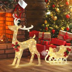 Costway Lighted Christmas Reindeer & Sleigh with 100 LED Lights