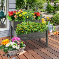 Costway 2-Tier Wooden Elevated Planter Box with Legs Drain for Garden