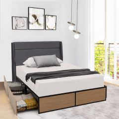 Costway Queen/Double Size Metal Bed Frame with 4 Drawers for Headboard