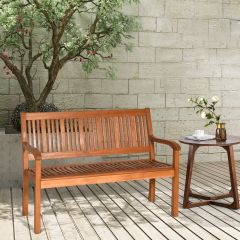 Costway Garden Eucalyptus Wooden Bench with Backrest for Patio