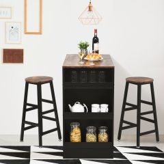 Costway 3 Pieces Industrial Counter Height Table Set with 2 Bar Stools
