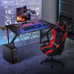 Costway K-shaped Ergonomic Gaming Desk with Video Storage for Home