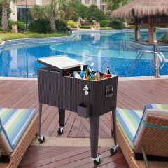 Costway 76L Portable Rattan Rolling Cooler Cart for Patio & Beach