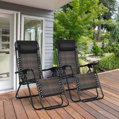Costway 2 Pieces Rattan Zero Gravity Lounge Chair with Pillow for Yard