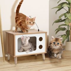 Costway Cat House TV-Shaped Bed with Scratching Pad for Living Room