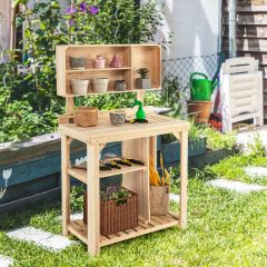 Costway Wooden Potting Bench Table with Storage Shelves for Garden