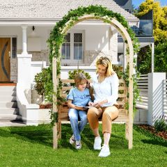 Costway Wooden Garden Arbor with Relaxing Bench for Wedding & Party