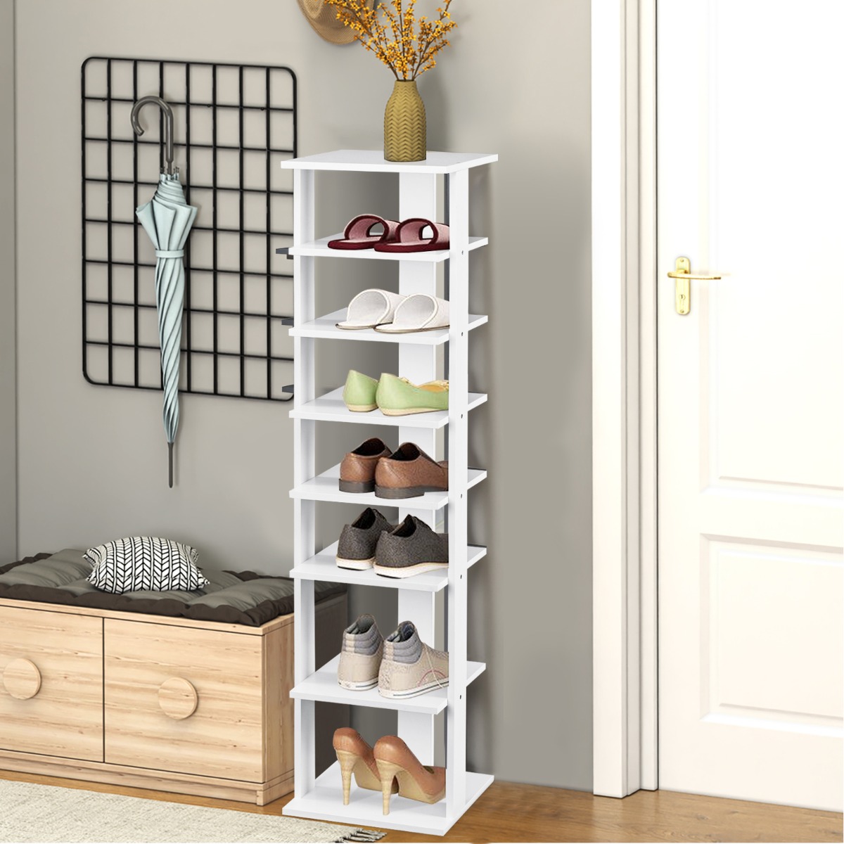 Wooden Shoe Rack with 8 Levels and Large Capacity for Entry/Living Room