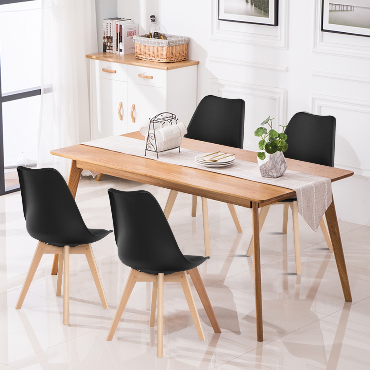 Costway 4 Pieces Beech Dining Chairs with PU Padded Cushion for Kitchen 