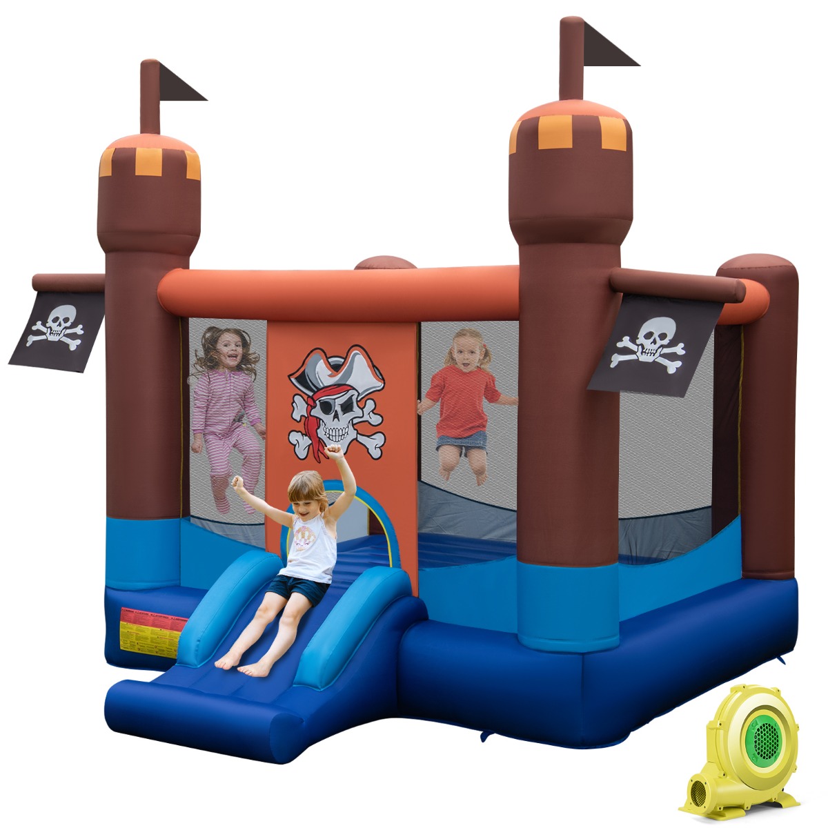 Inflatable Bounce Castle with Large Bounce Area and Basketball Hoop for Outdoor Play with Blower