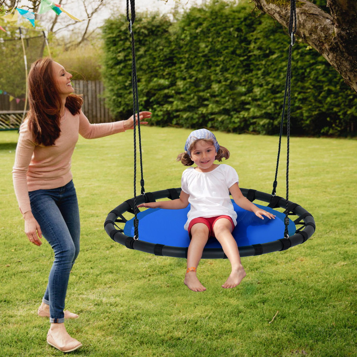 Costway Saucer Round Tree Swing with Adjustable Heights for Kids & Adults