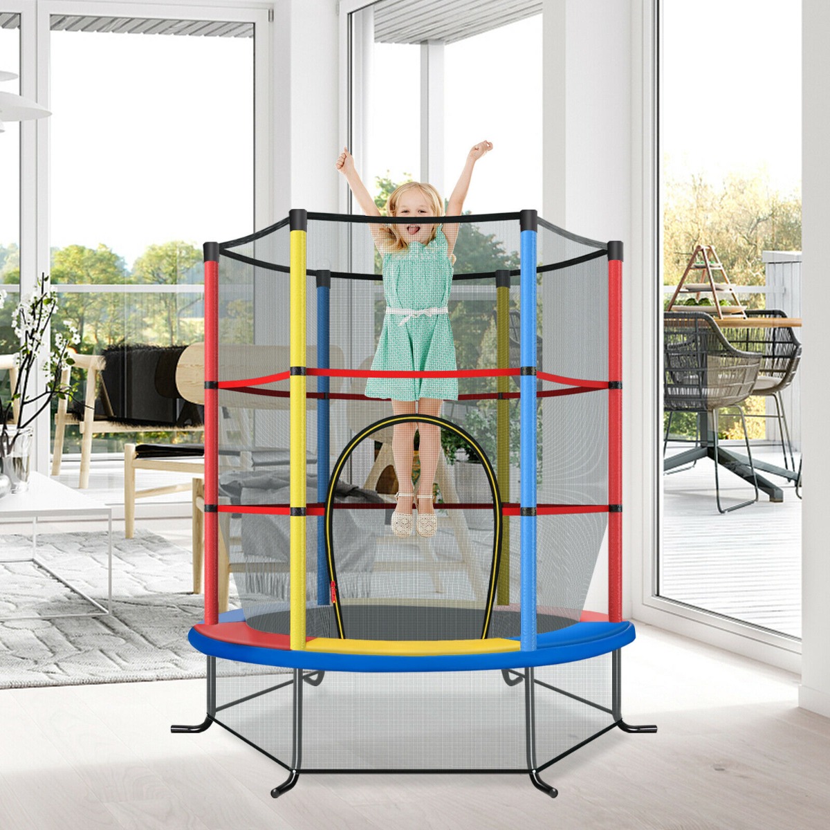 Costway Mini Kids Trampoline with Enclosure Net for Family Games